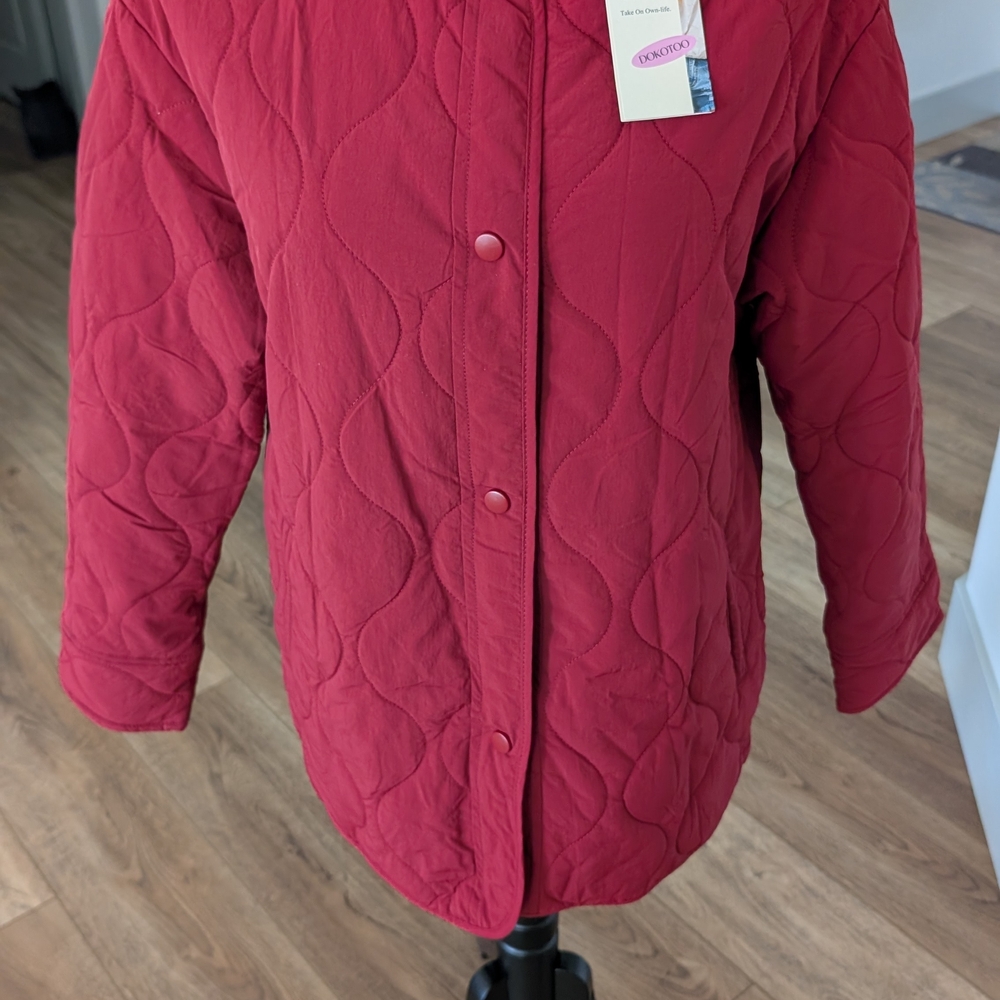 Quilted Button-Front Utility Jacket - Red - Picture 3 of 12
